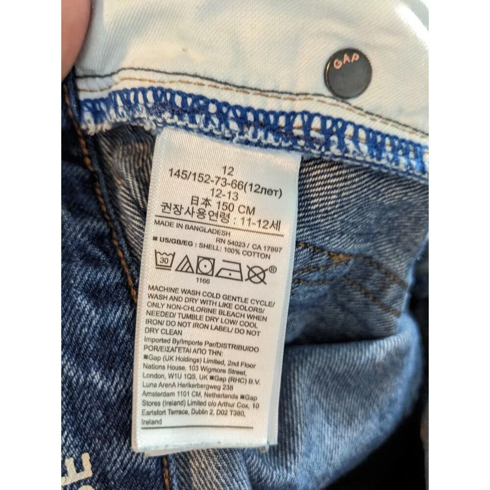GAP Teen Boys 12 Medium Wash Destroyed Organic Cotton '90s Loose Jeans